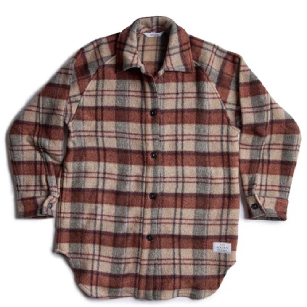 Plaid Wool Shacket Jacket in Brown/Cream -